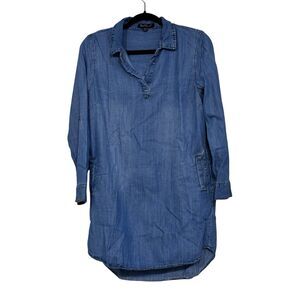 Velvet Heart Women Blue Tencel Chambray LS Roll Tab Sleeve Tunic Denim Dress XS